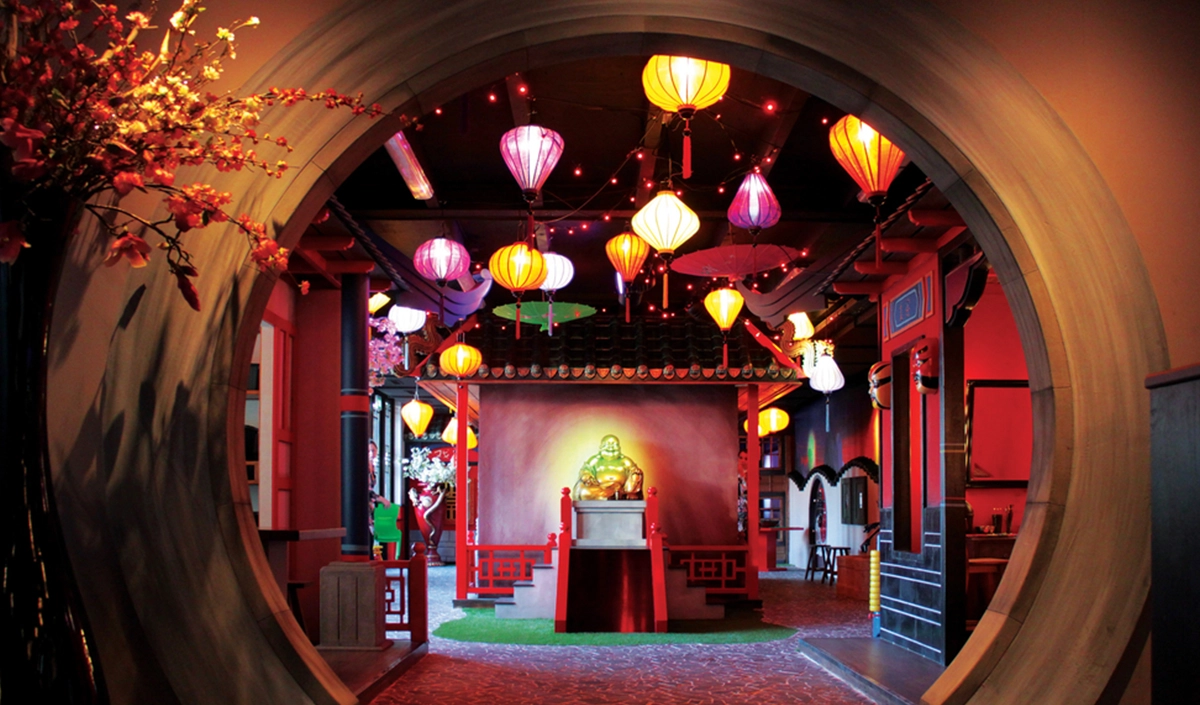 Asian styled entrance with lanterns